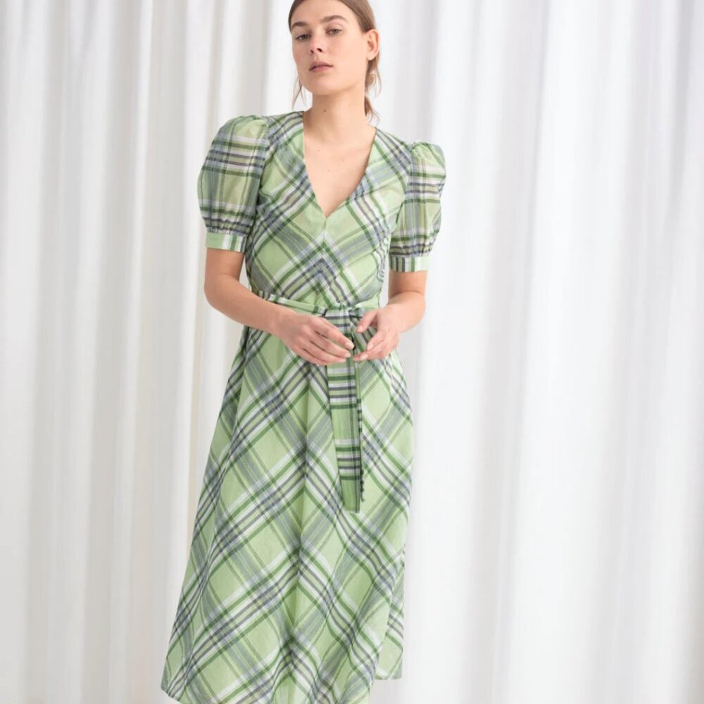 & Other Stories Green Plaid Midi Dress